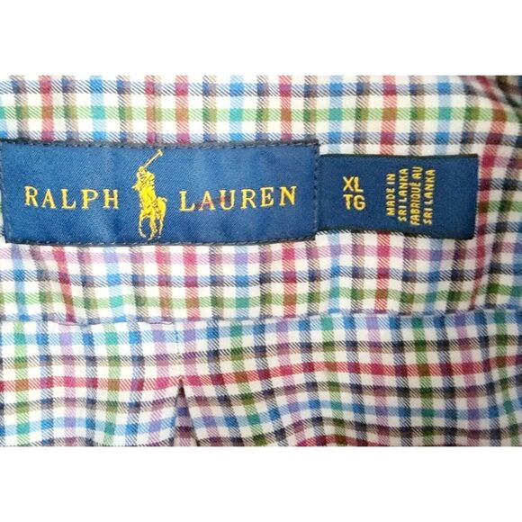 Ralph Lauren Men's XL Shirt Red Multi Color Plaid Stretch Cotton Snall Squares - Picture 4 of 7